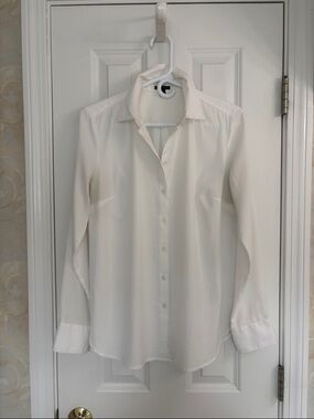 Ann Taylor Vintage Off White Button-Down Shirt with Sheer Sleeves and Back Panel